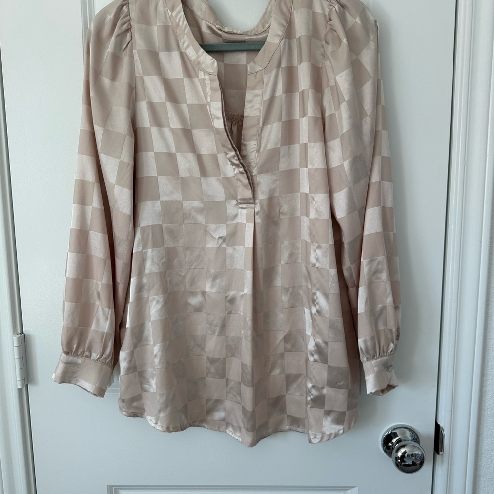 JODIFL Cream Checkered Long sleeve Blouse